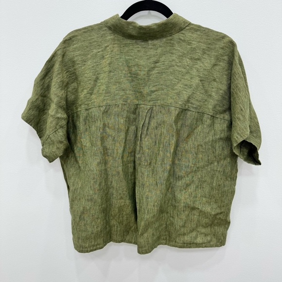 Eileen Fisher Washed Organic Linen Delave Short-Sleeve Shirt Green Sz Medium - Picture 5 of 7